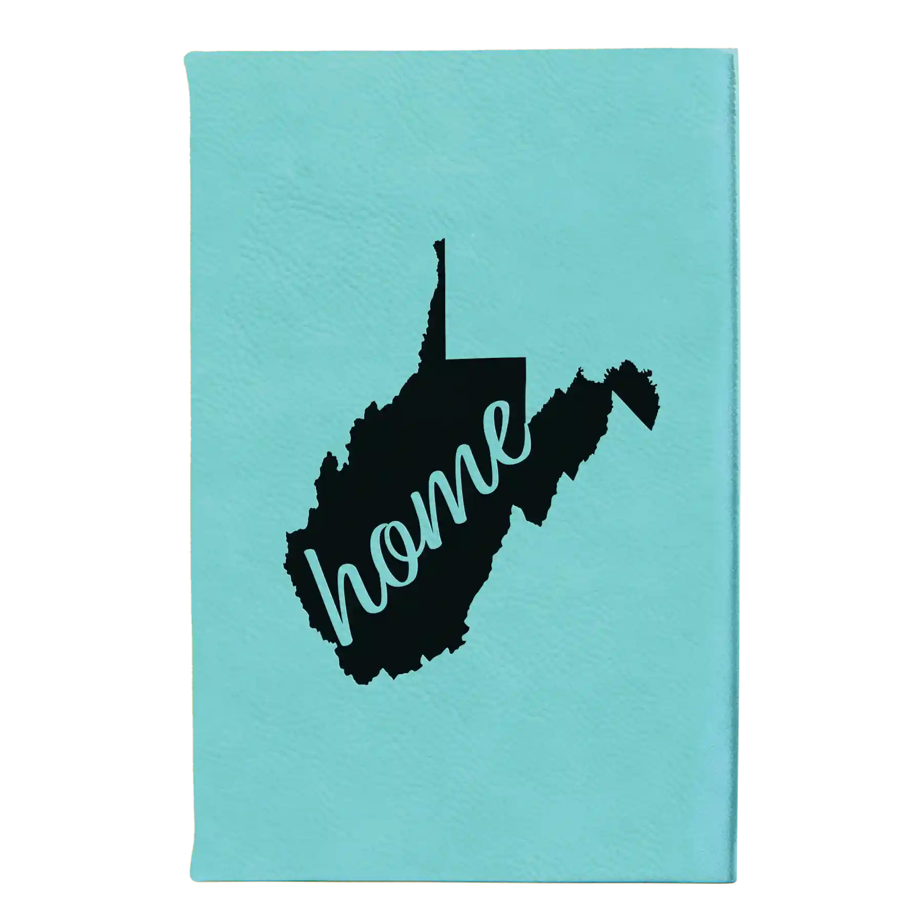 Small teal leatherette journal laser etched with 'West Virginia Home' design