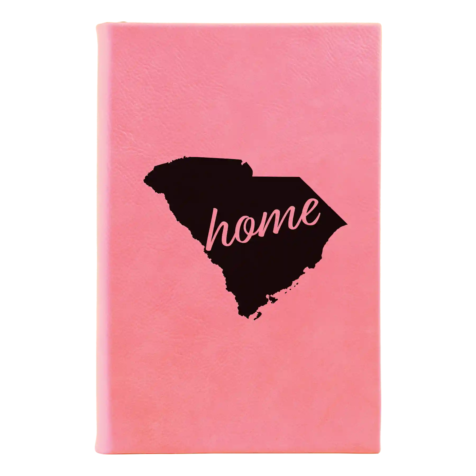 Small pink leatherette journal laser etched with 'South Carolina Home' design