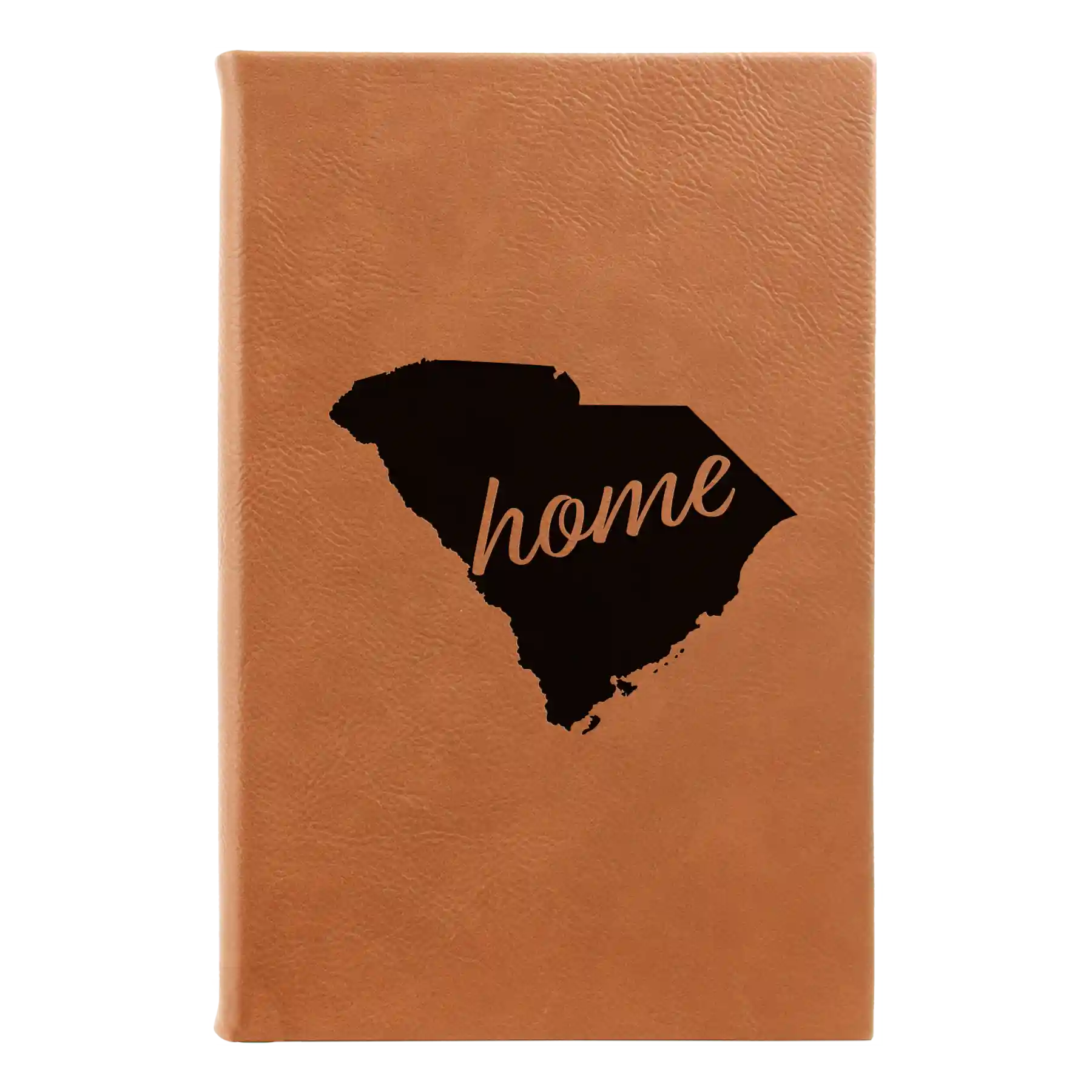 Small rawhide leatherette sketch book laser etched with 'South Carolina Home' design