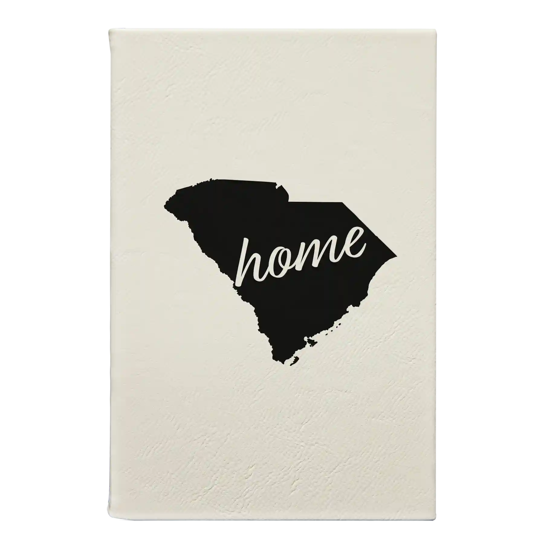 Small white leatherette sketch book laser etched with 'South Carolina Home' design