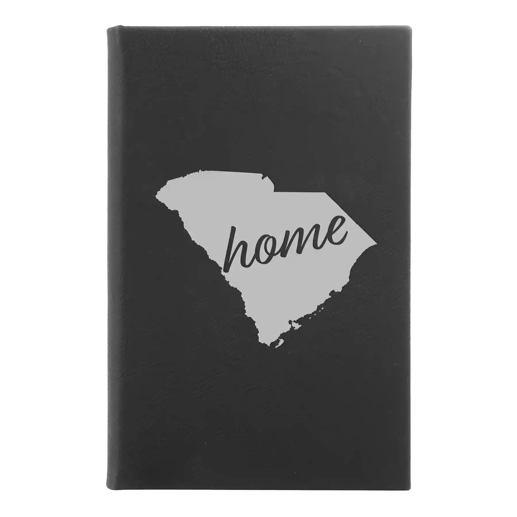 Small black/silver leatherette sketch book laser etched with 'South Carolina Home' design