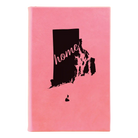 Small pink leatherette sketch book laser etched with 'Rhode Island Home' design