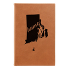 Small rawhide leatherette sketch book laser etched with 'Rhode Island Home' design