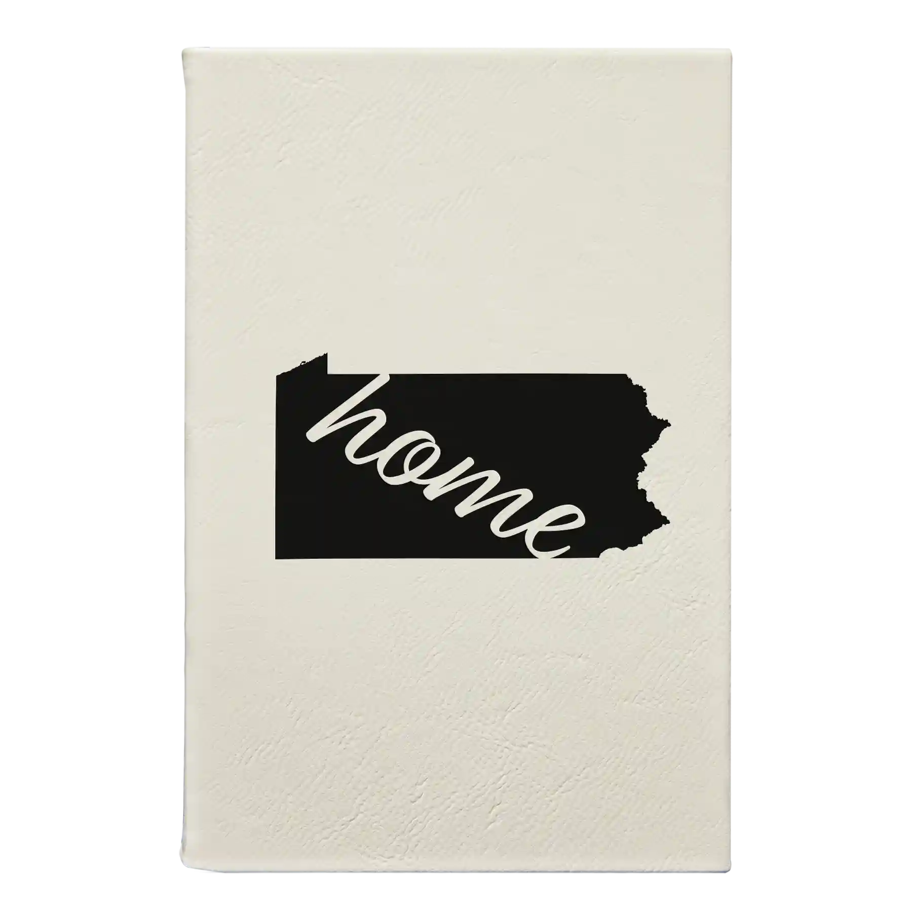 Small white leatherette sketch book laser etched with 'Pennsylvania Home' design