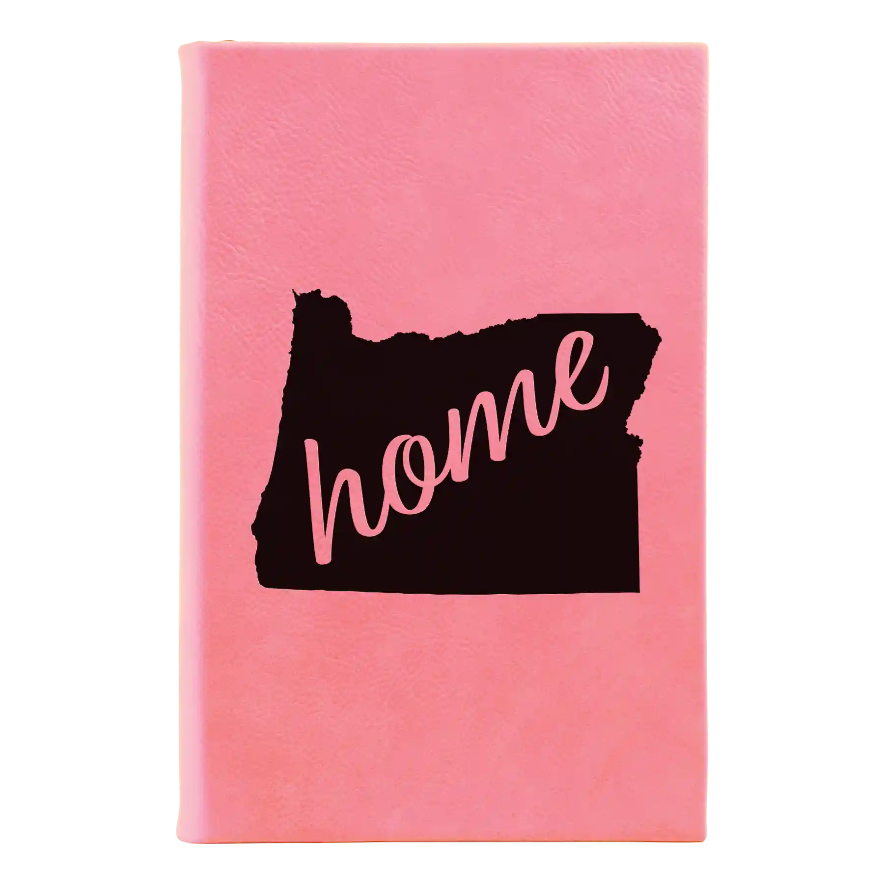 Small pink leatherette sketch book laser etched with 'Oregon Home' design