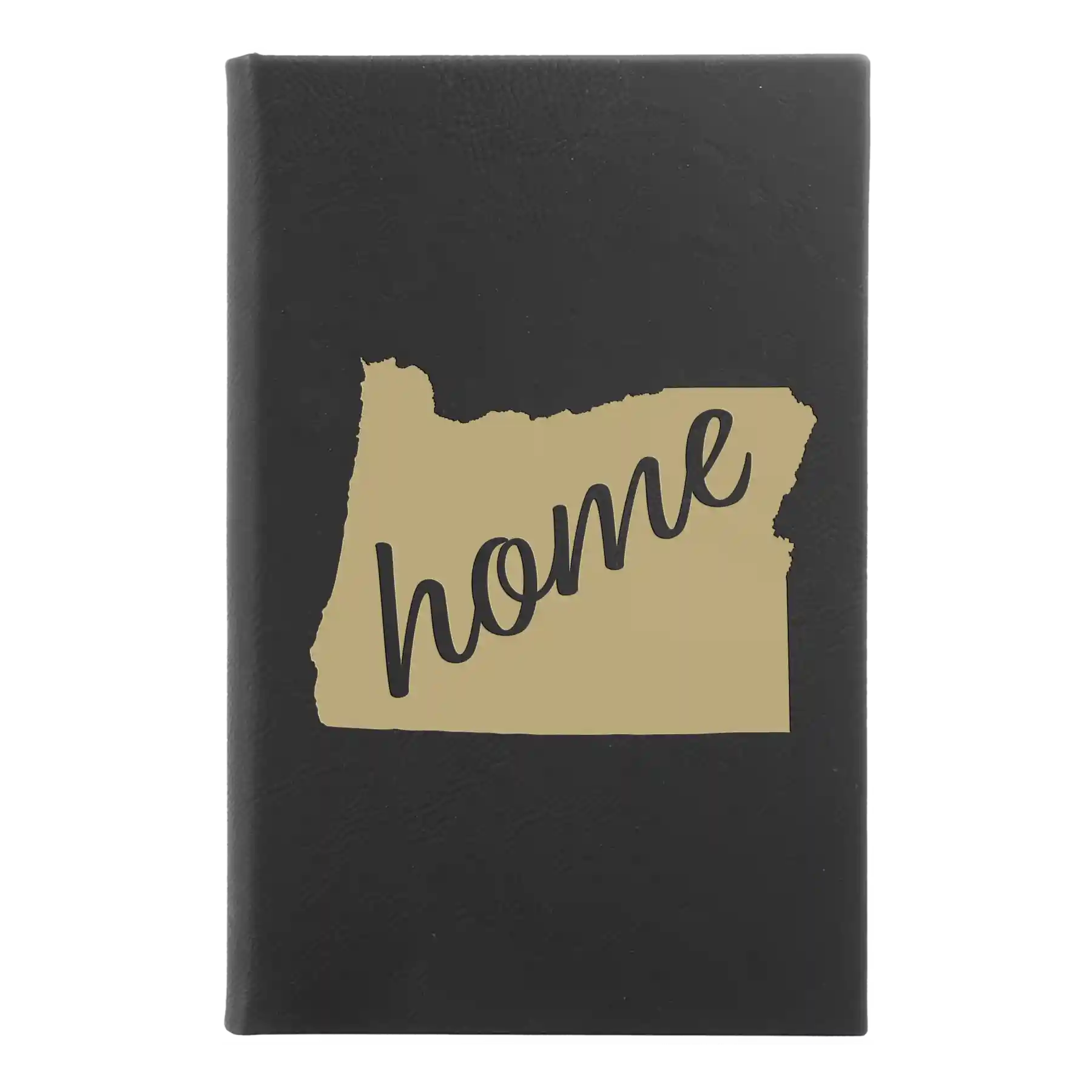 Small black/gold leatherette journal laser etched with 'Oregon Home' design