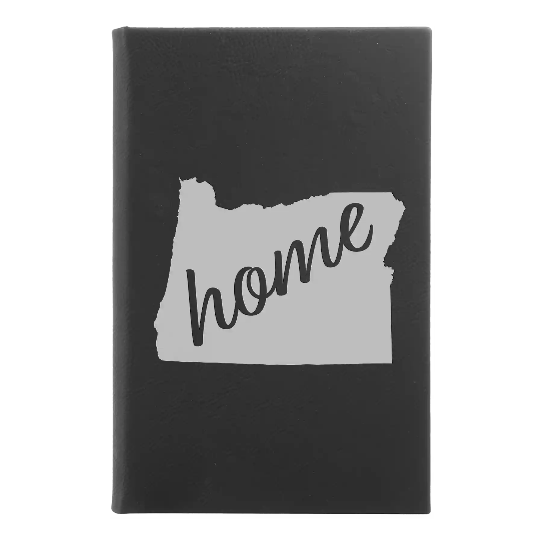 Small black/silver leatherette sketch book laser etched with 'Oregon Home' design