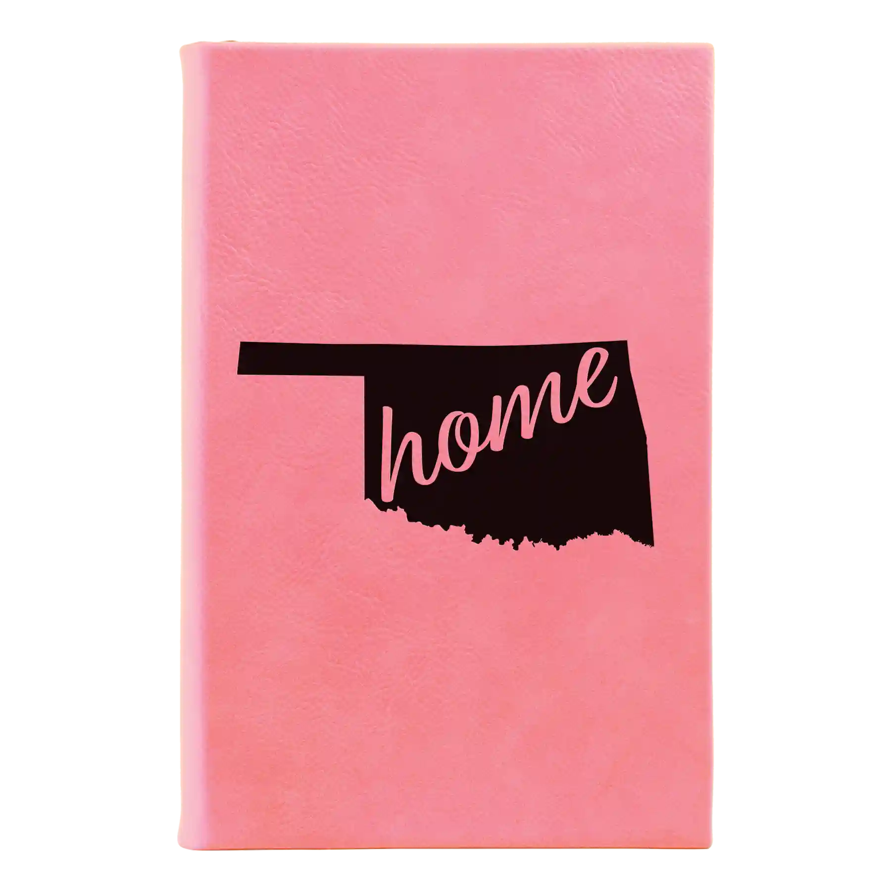 Small pink leatherette journal laser etched with 'Oklahoma Home' design