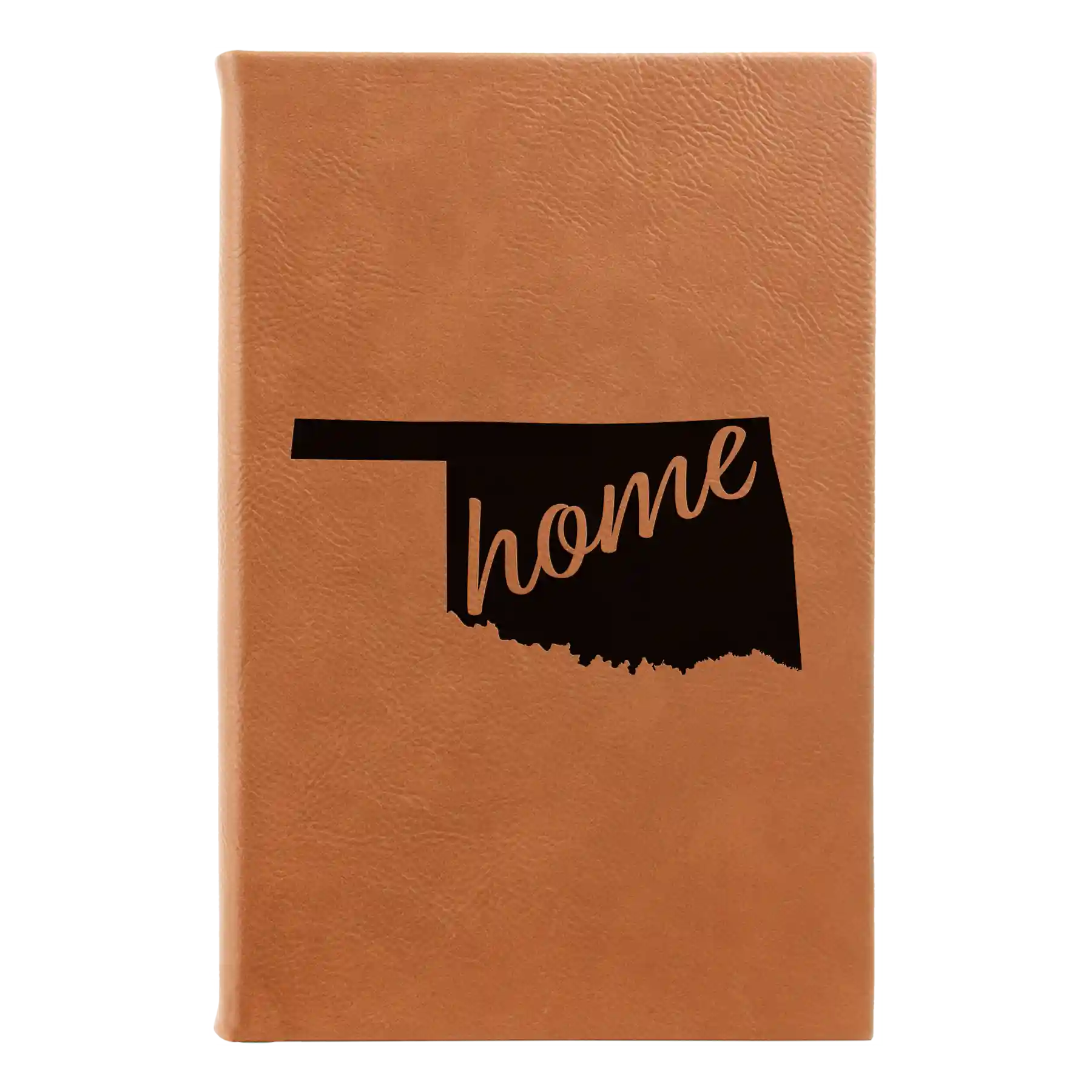 Small rawhide leatherette journal laser etched with 'Oklahoma Home' design