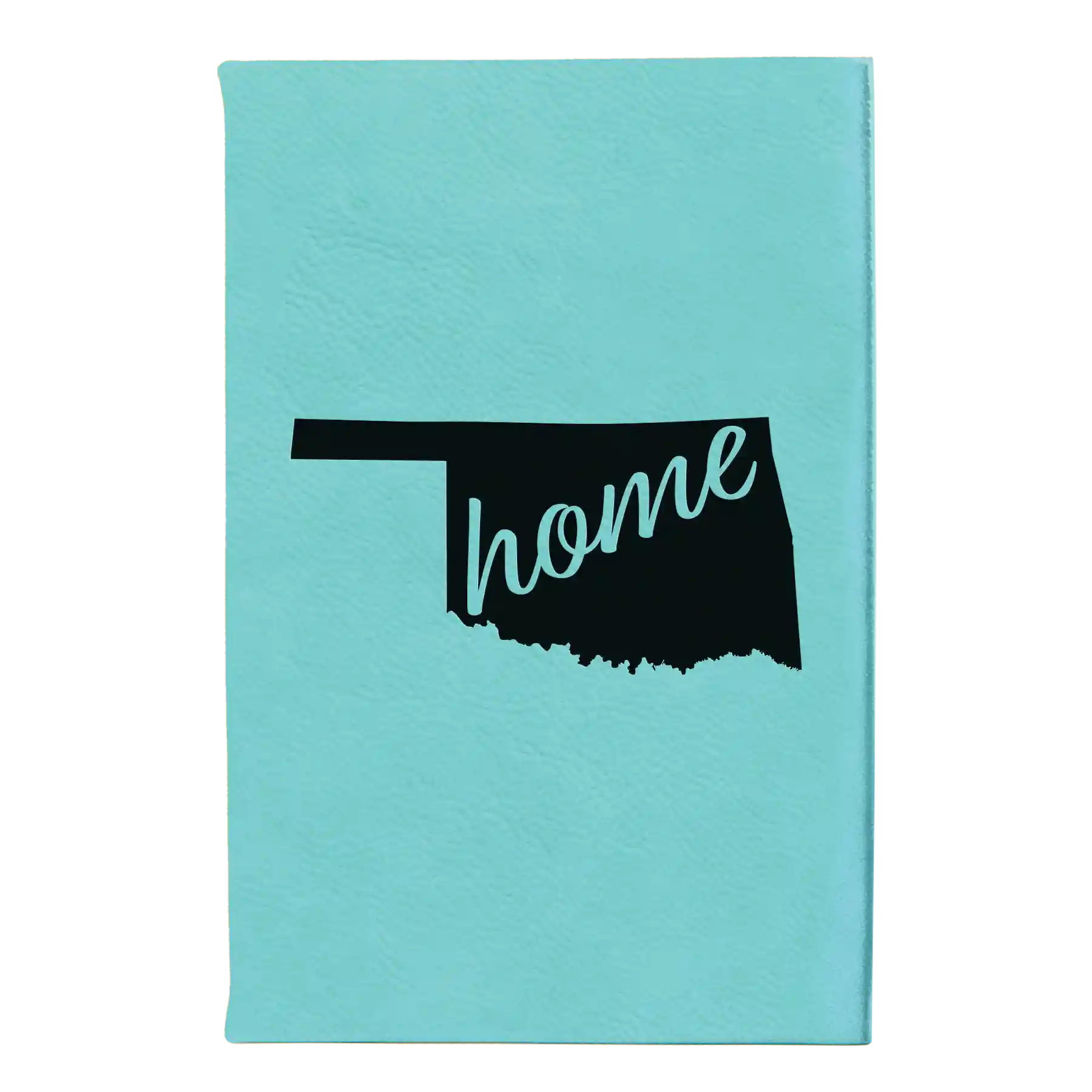 Small teal leatherette journal laser etched with 'Oklahoma Home' design