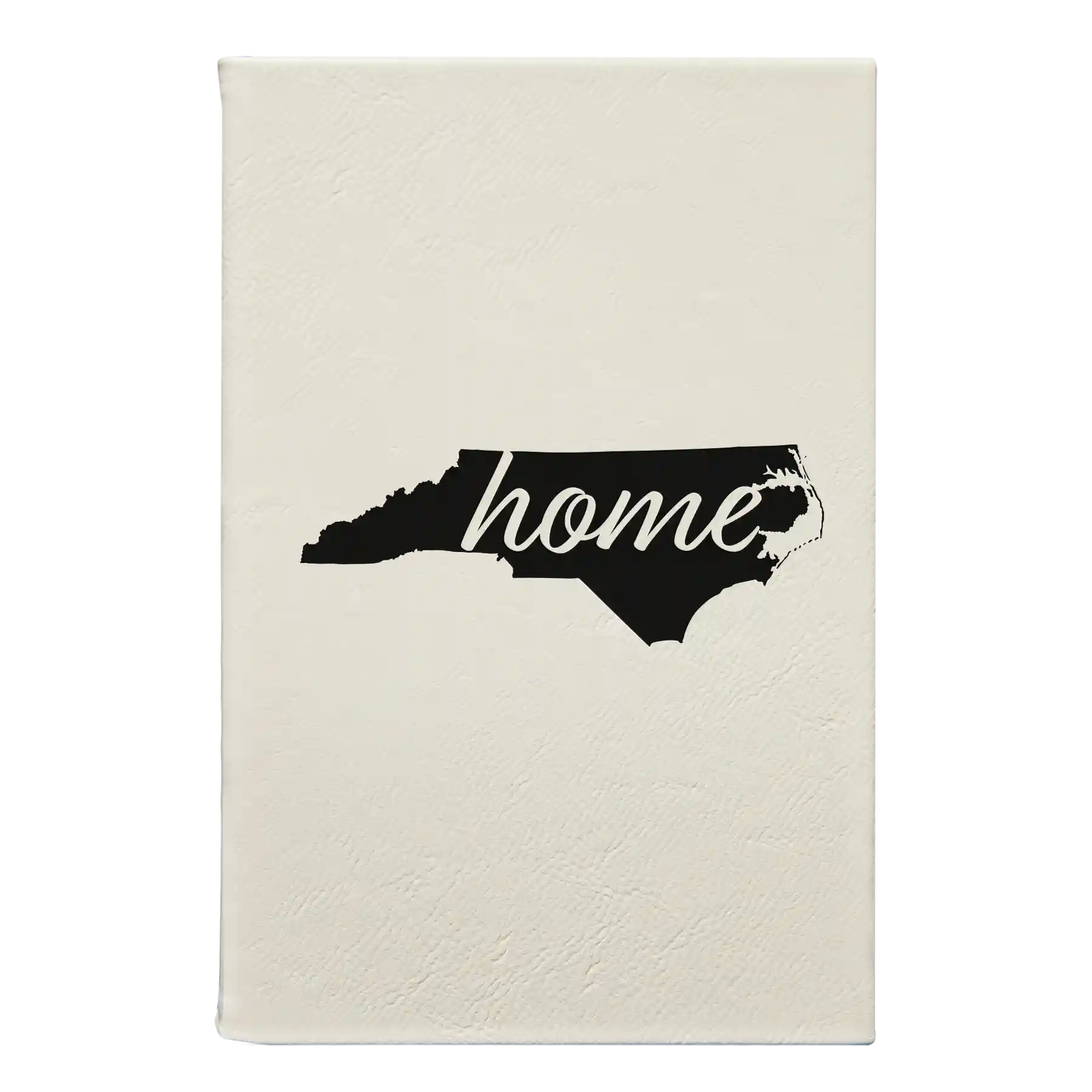 Small white leatherette sketch book laser etched with 'North Carolina Home' design
