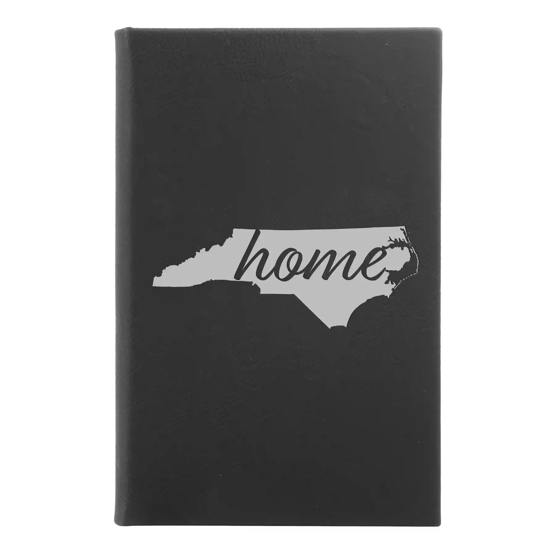 Small black/silver leatherette sketch book laser etched with 'North Carolina Home' design