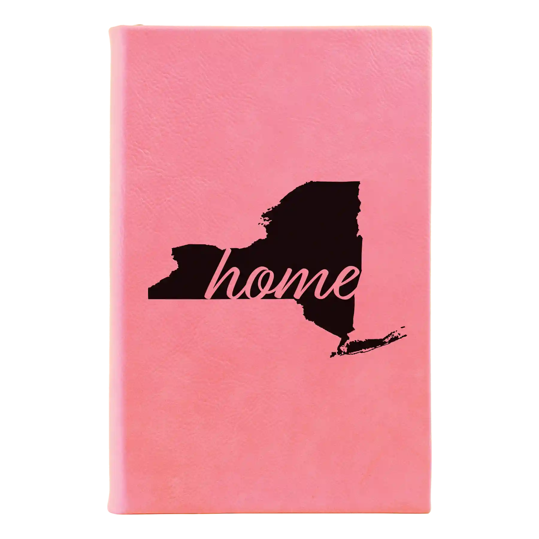 Small pink leatherette journal laser etched with 'New York Home' design