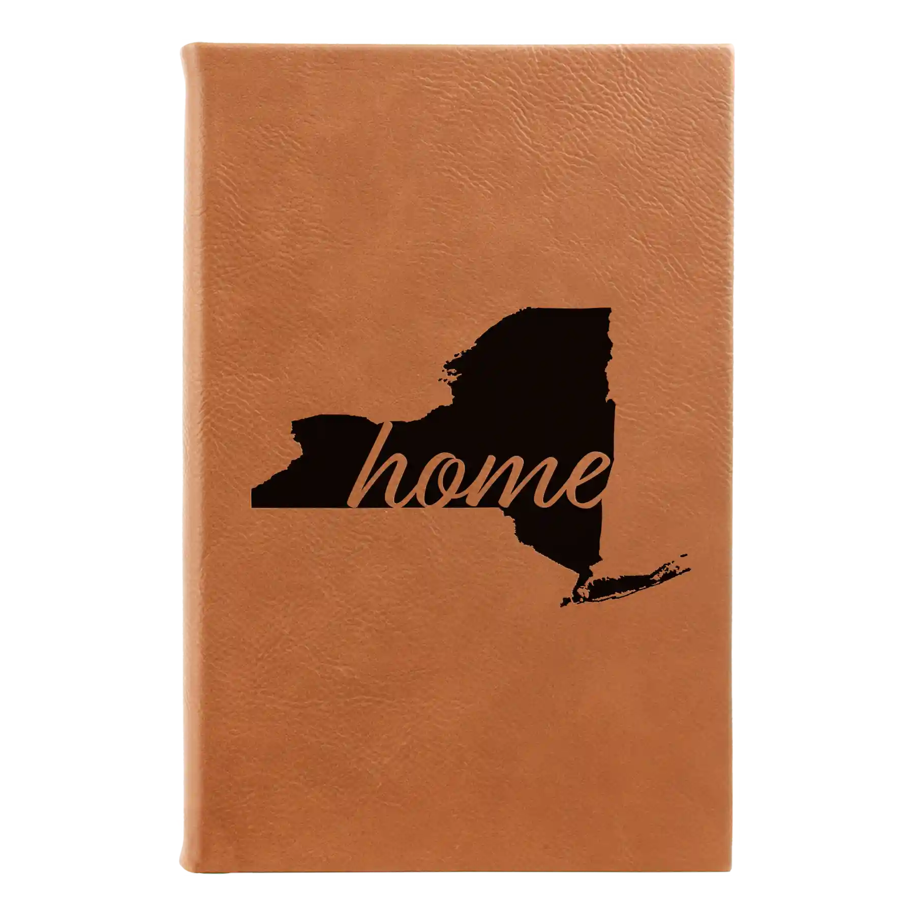 Small rawhide leatherette journal laser etched with 'New York Home' design
