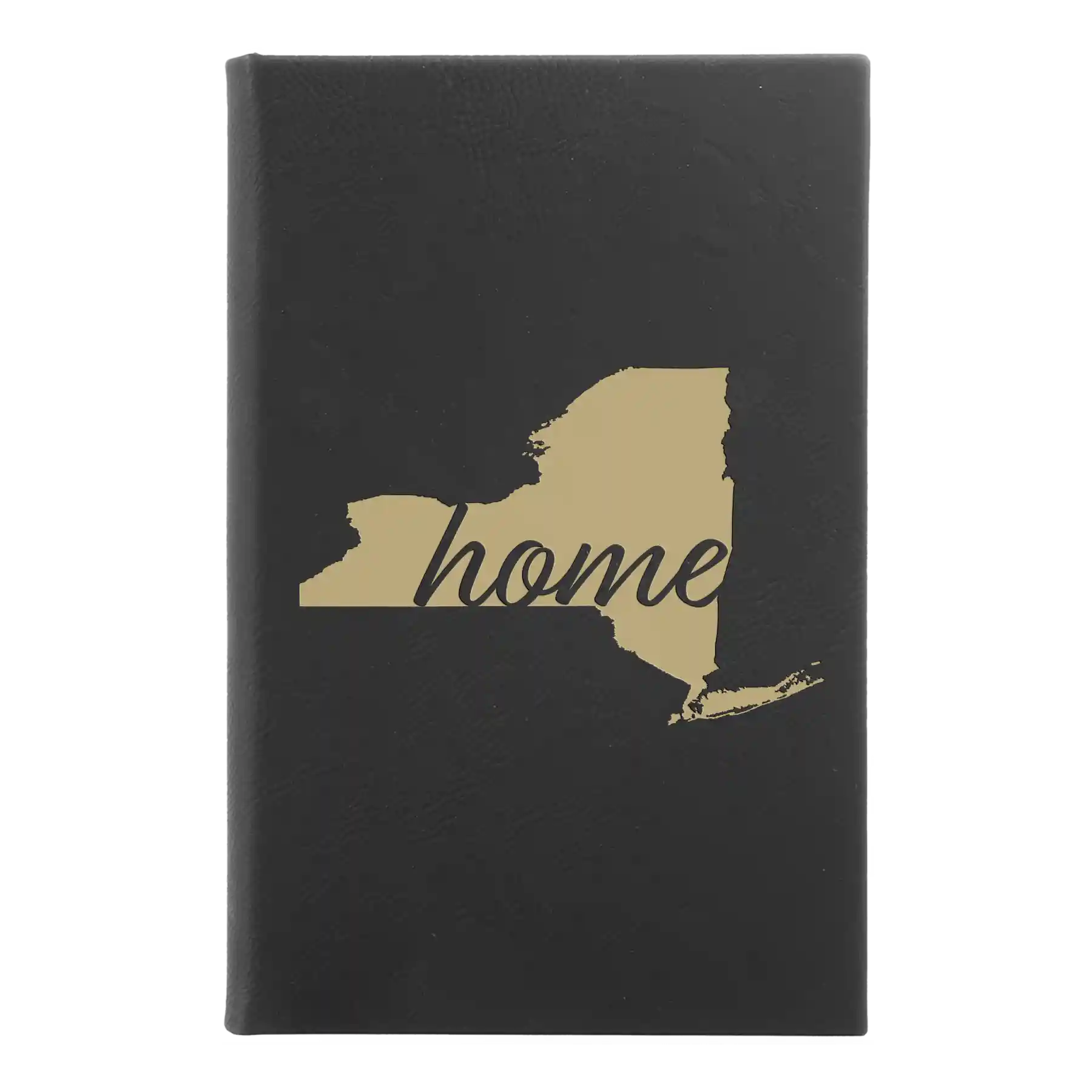 Small black/gold leatherette sketch book laser etched with 'New York Home' design