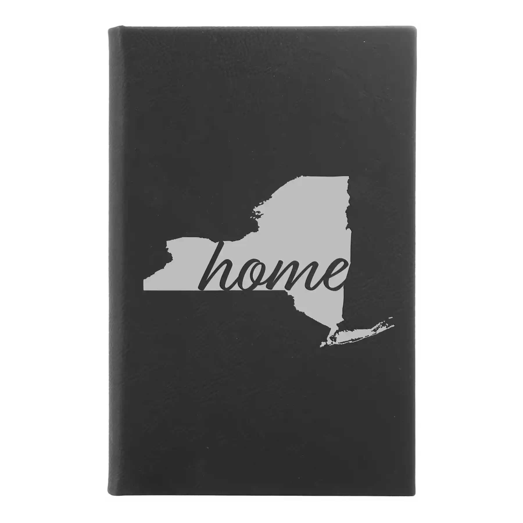 Small black/silver leatherette sketch book laser etched with 'New York Home' design