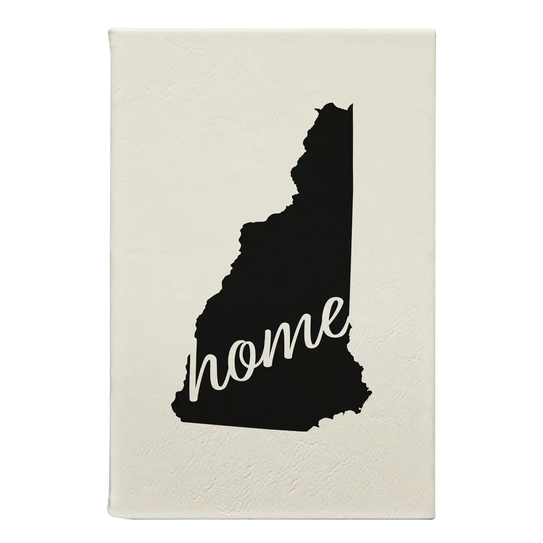 Small white leatherette sketch book laser etched with 'New Hampshire Home' design