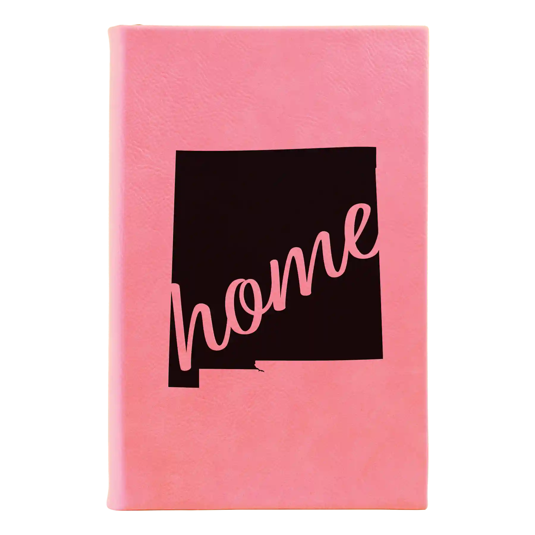 Small pink leatherette sketch book laser etched with 'New Mexico home' design