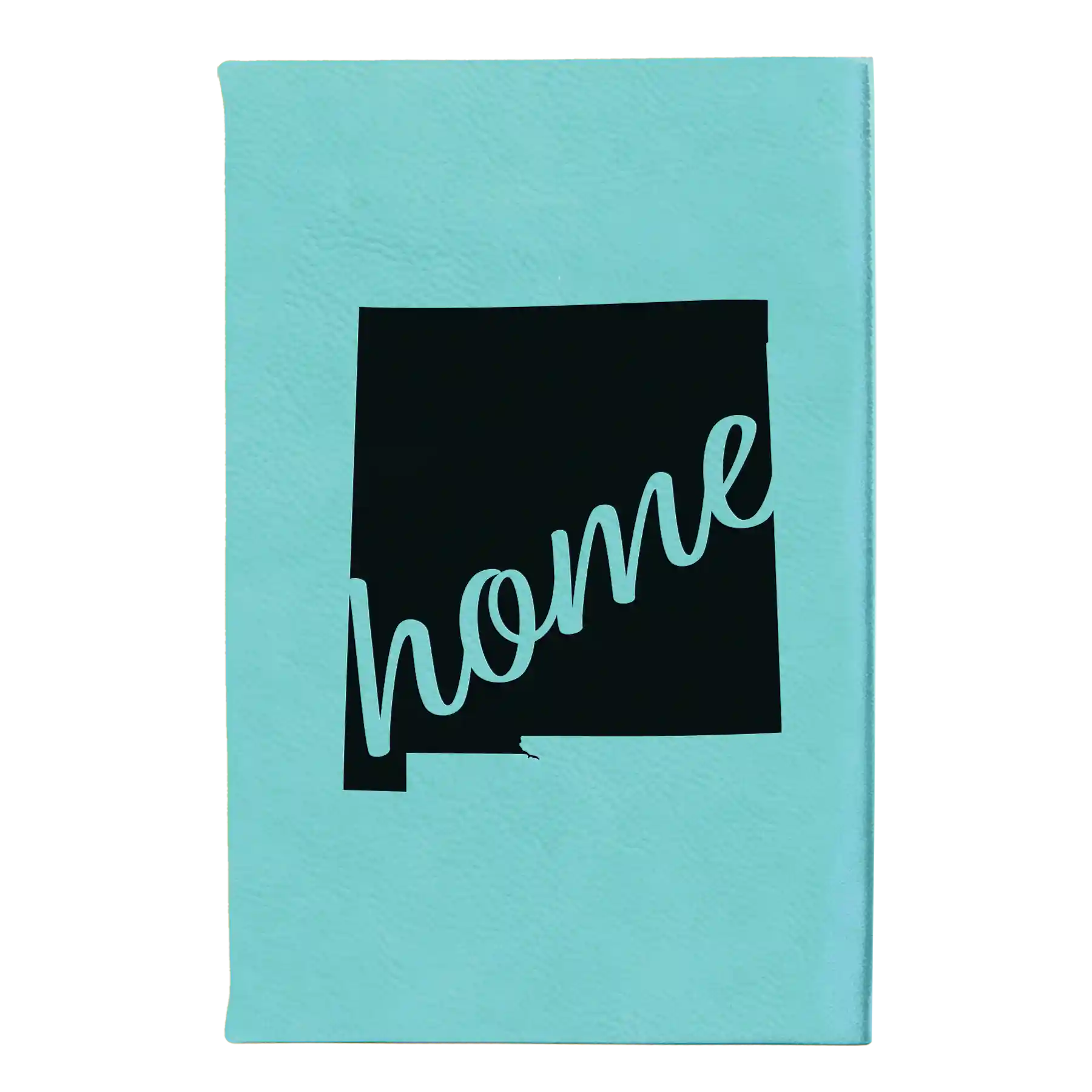 Small teal leatherette journal laser etched with 'New Mexico home' design