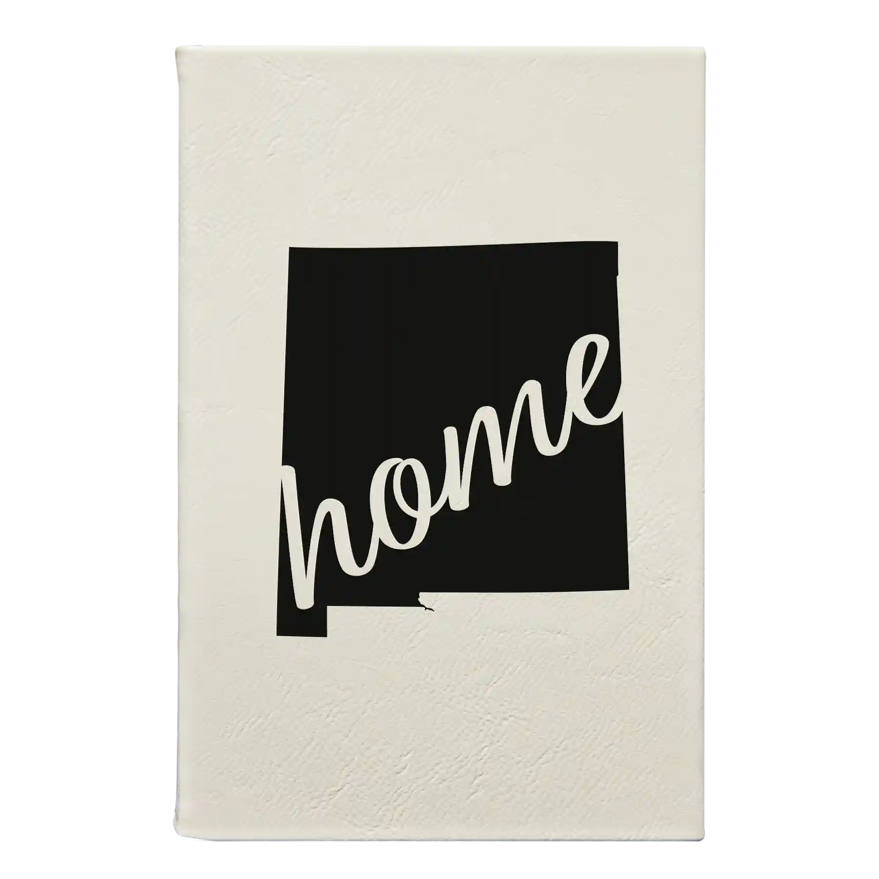 Small white leatherette sketch book laser etched with 'New Mexico home' design