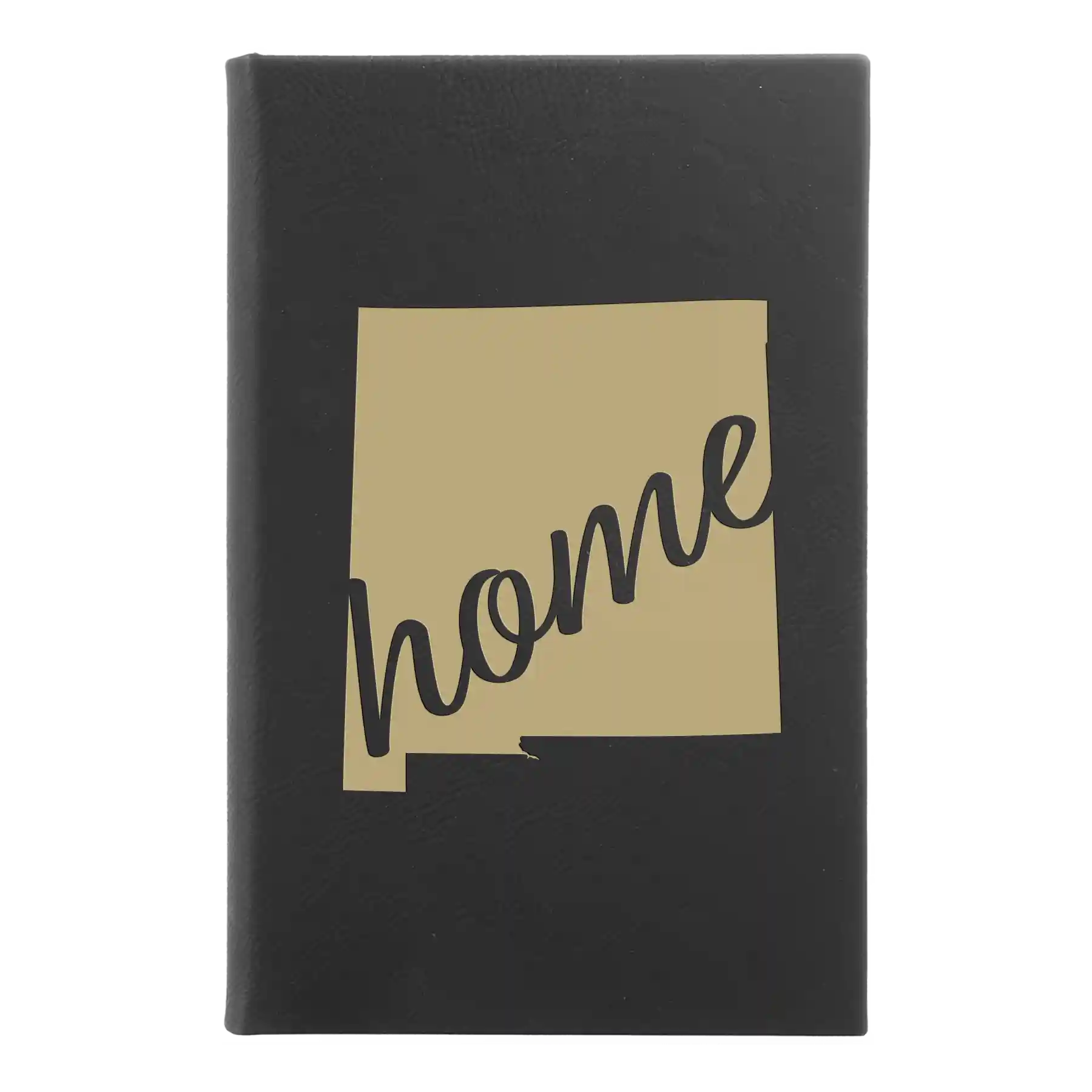 Small black/gold leatherette sketch book laser etched with 'New Mexico home' design