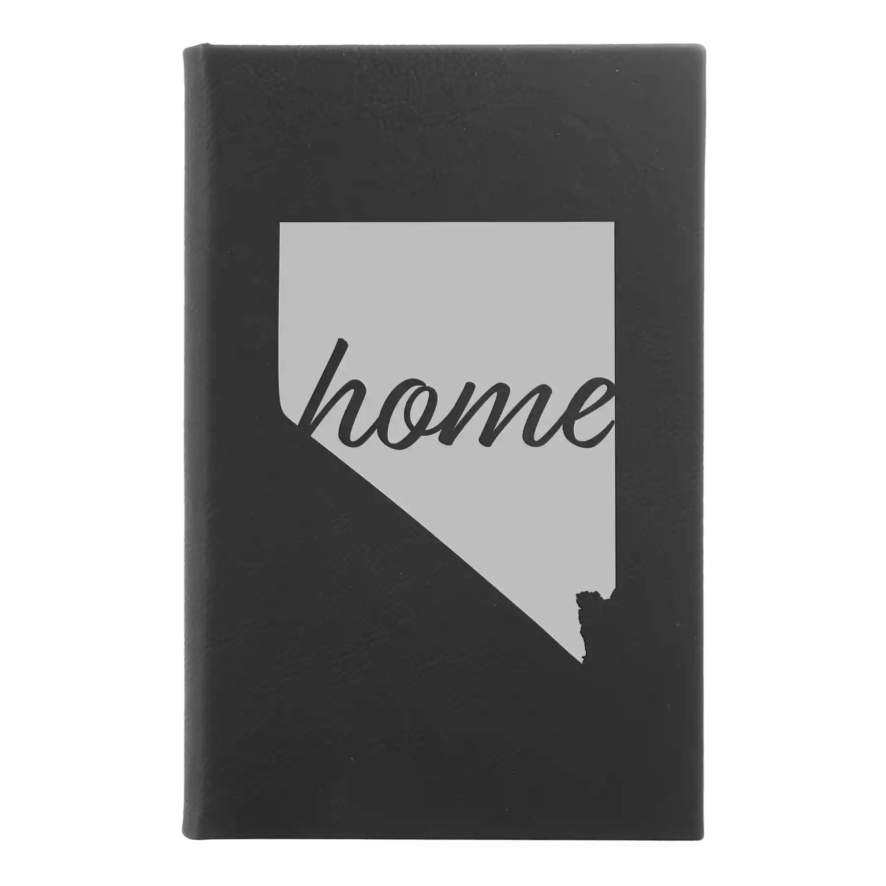 Small black/silver leatherette sketch book laser etched with 'Nevada Home' design