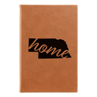 Small rawhide leatherette sketch book laser etched with 'Nebraska Home' design