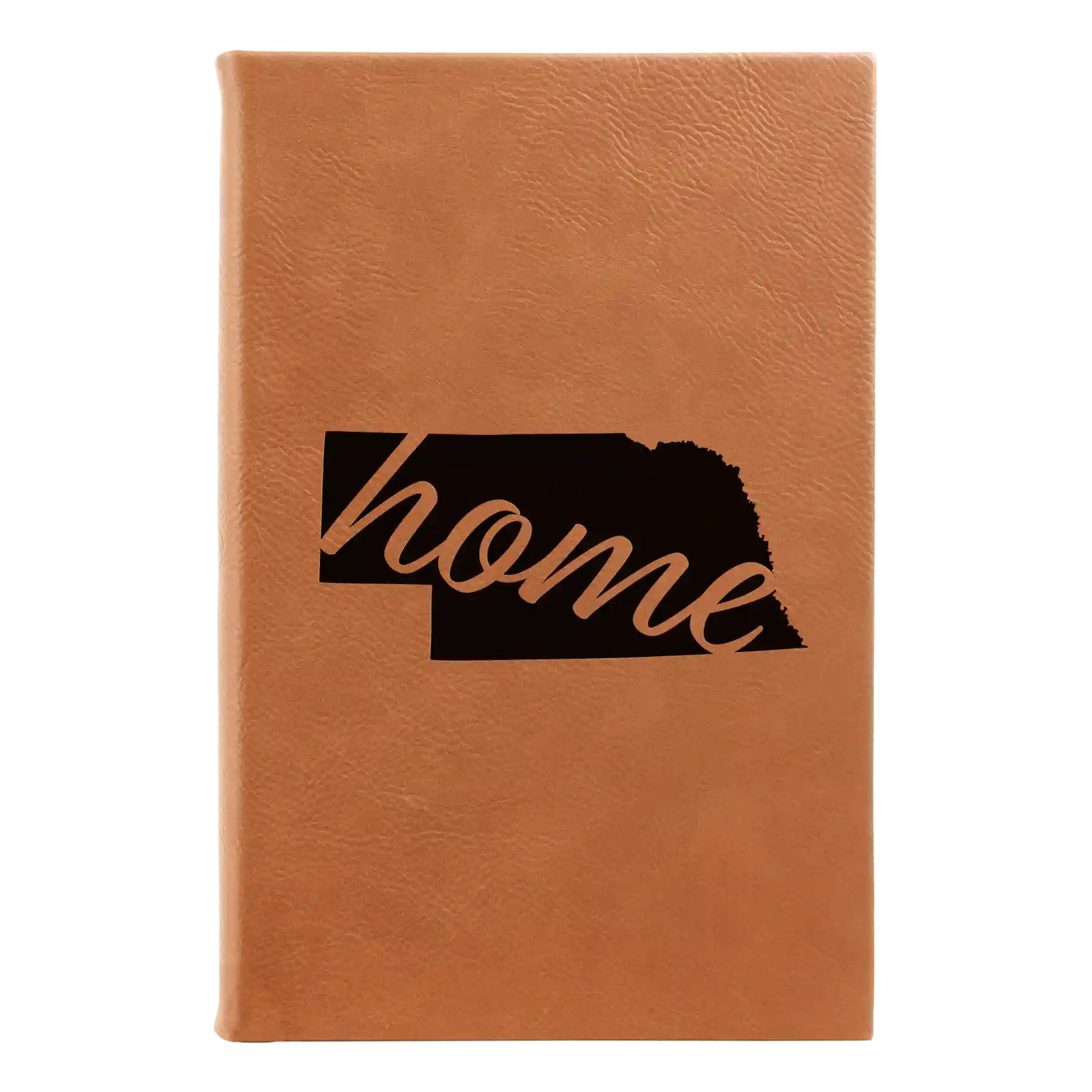 Small rawhide leatherette sketch book laser etched with 'Nebraska Home' design