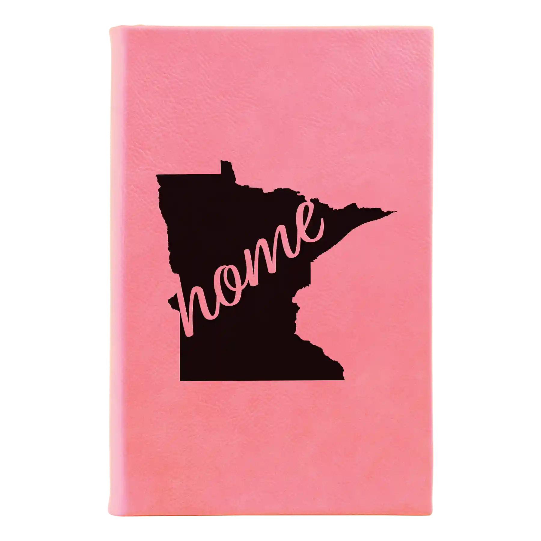 Small pink leatherette journal laser etched with 'Minnesota Home' design