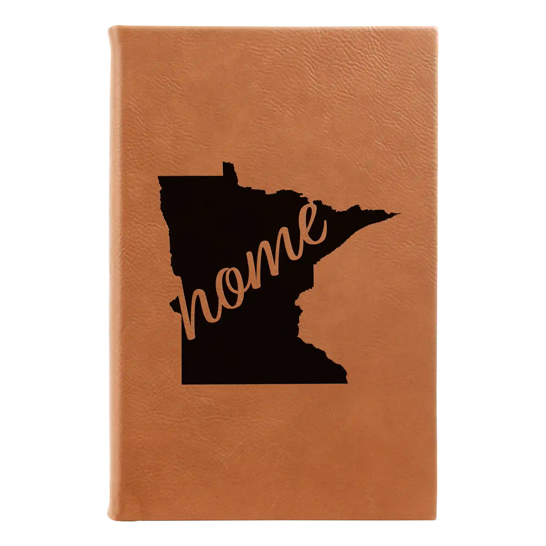 Small rawhide leatherette journal laser etched with 'Minnesota Home' design