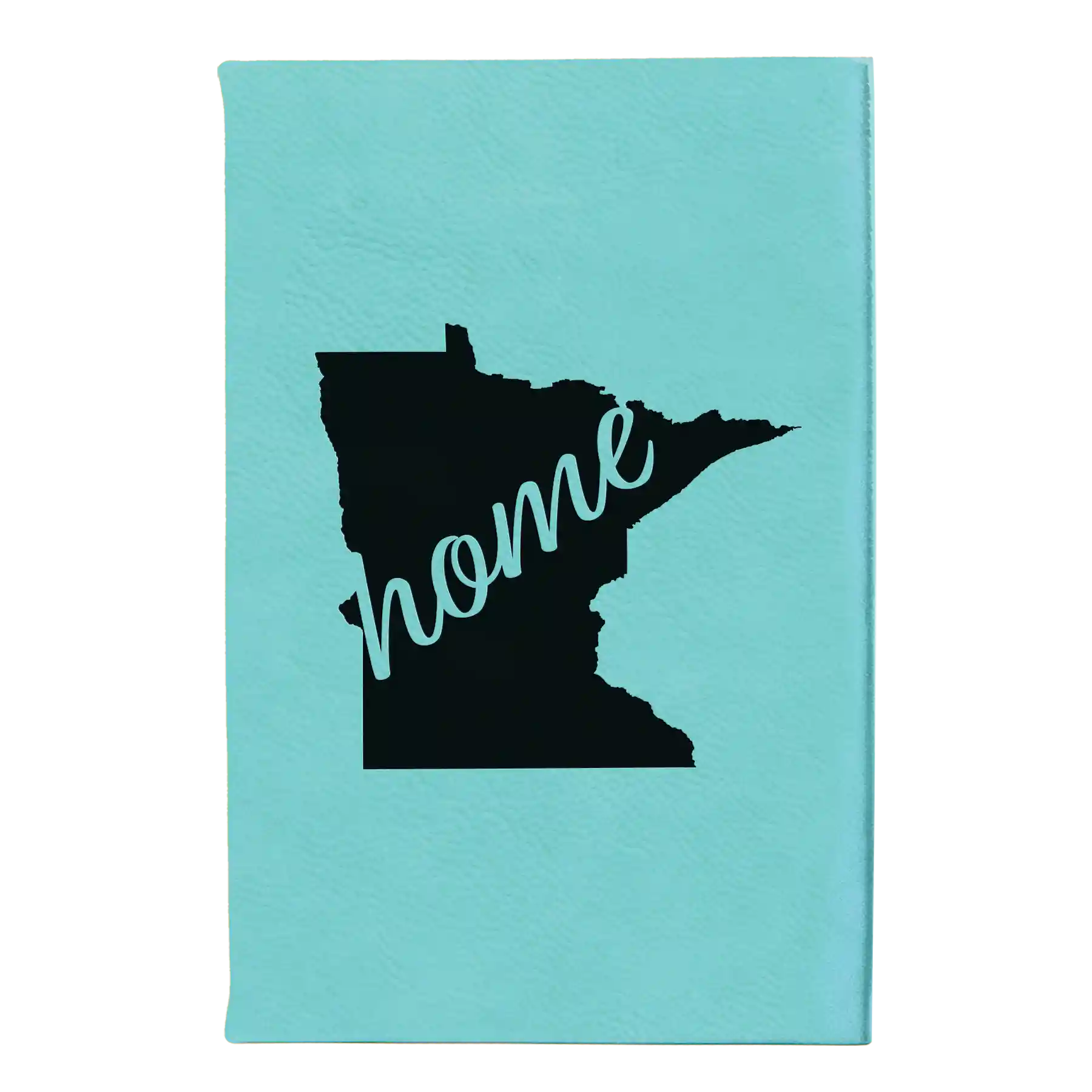 Small teal leatherette journal laser etched with 'Minnesota Home' design