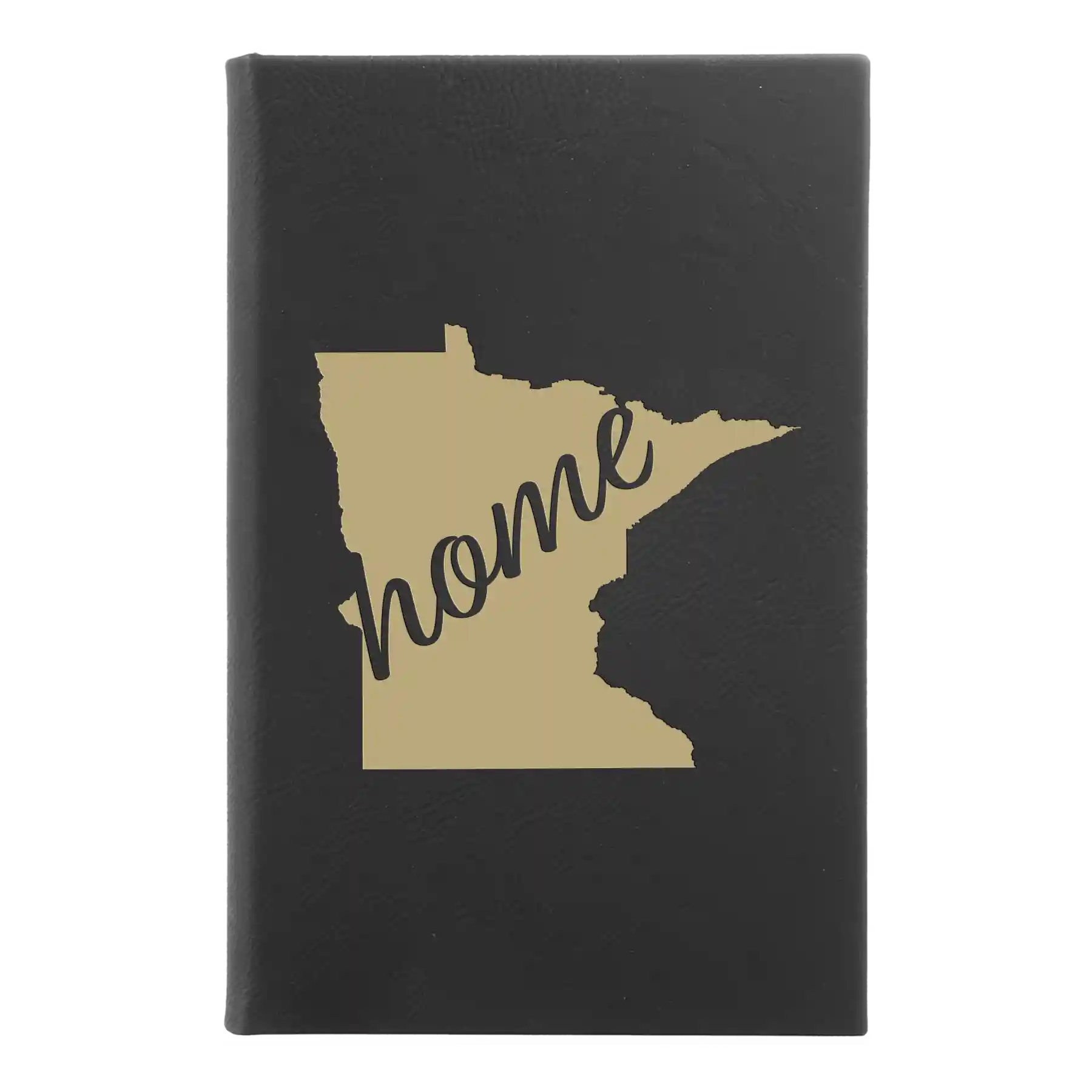 Small black/gold leatherette journal laser etched with 'Minnesota Home' design