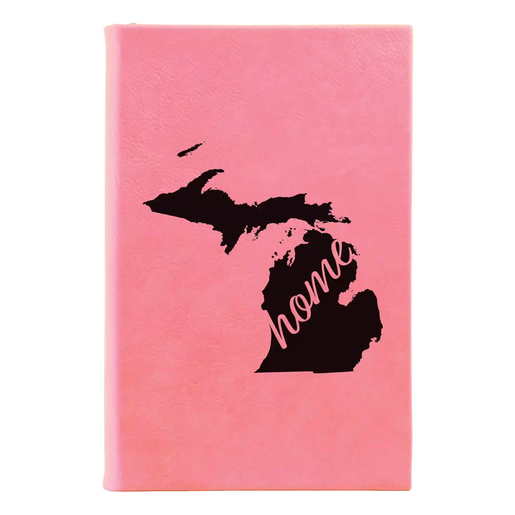 Small pink leatherette journal laser etched with 'Michigan Home' design