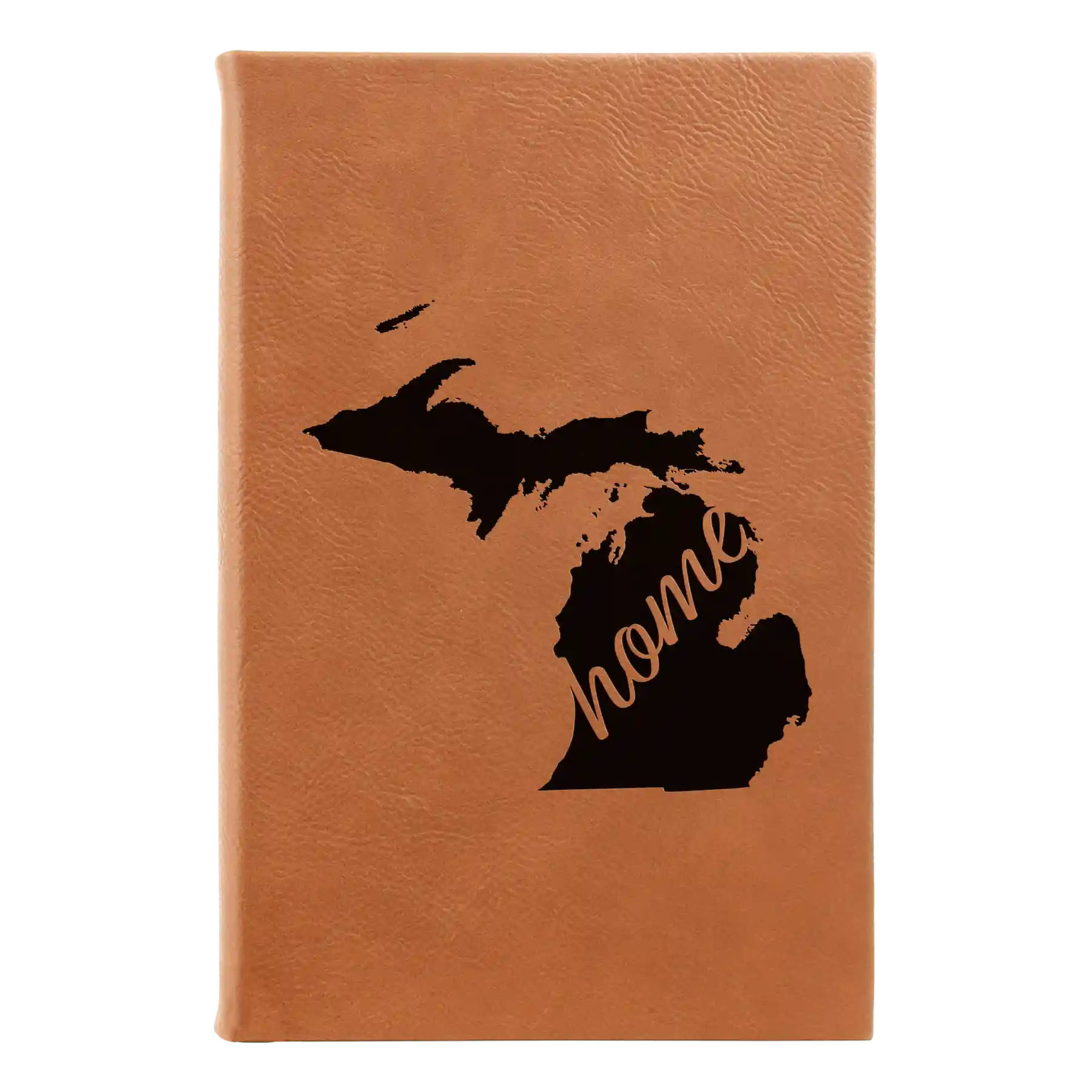 Small rawhide leatherette journal laser etched with 'Michigan Home' design
