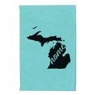 Small teal leatherette sketch book laser etched with 'Michigan Home' design