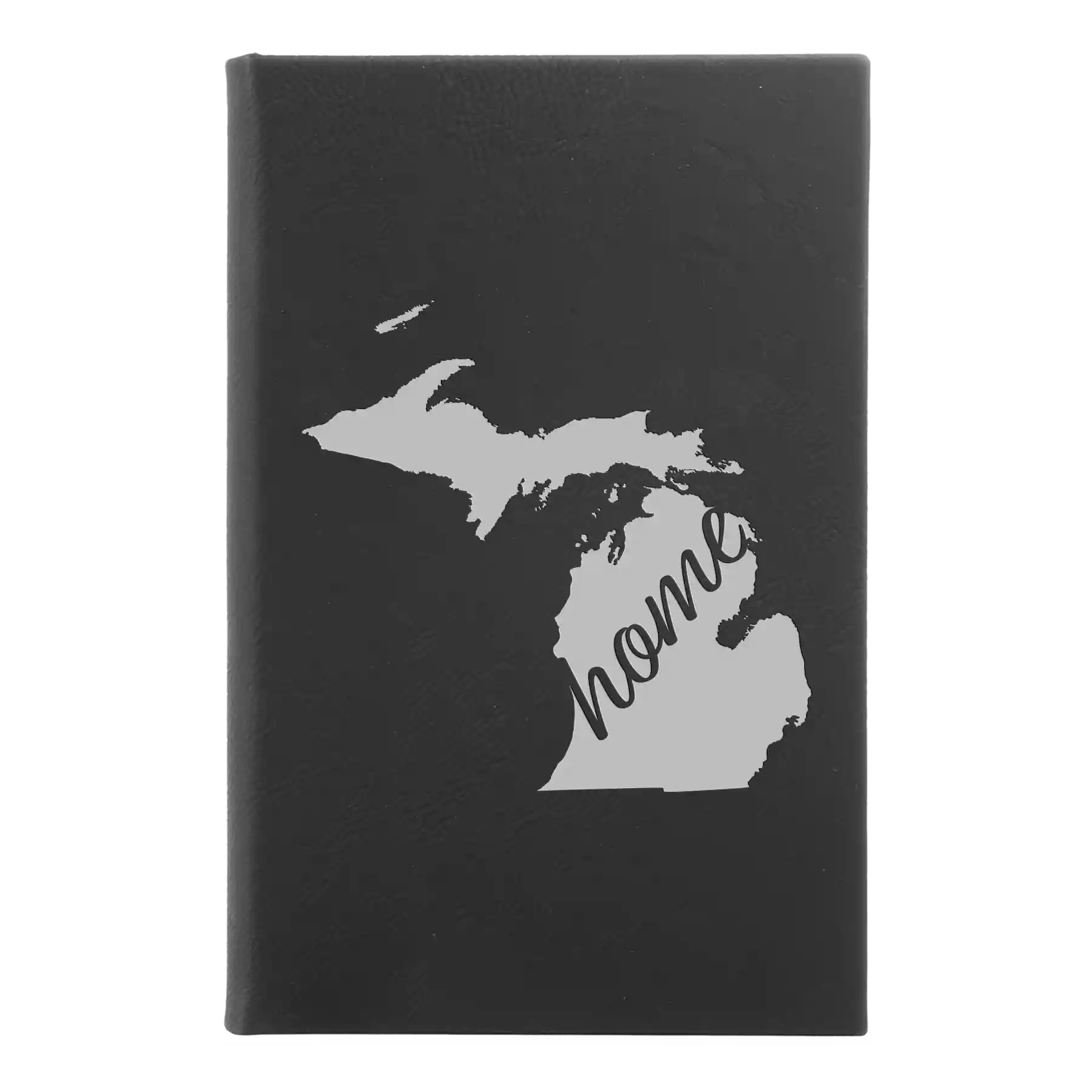 Small black/silver leatherette journal laser etched with 'Michigan Home' design