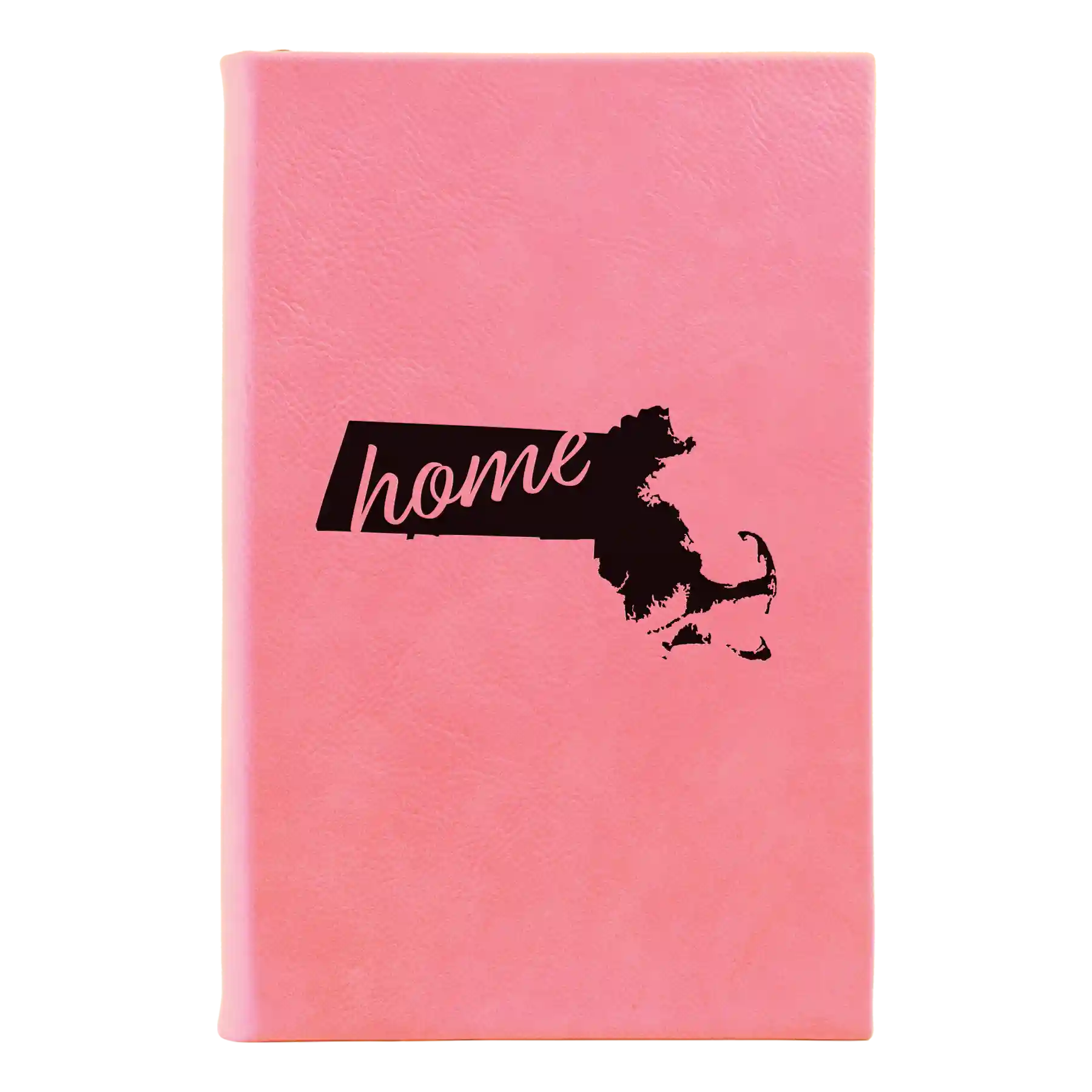 Small pink leatherette journal laser etched with 'Massachusetts Home' design