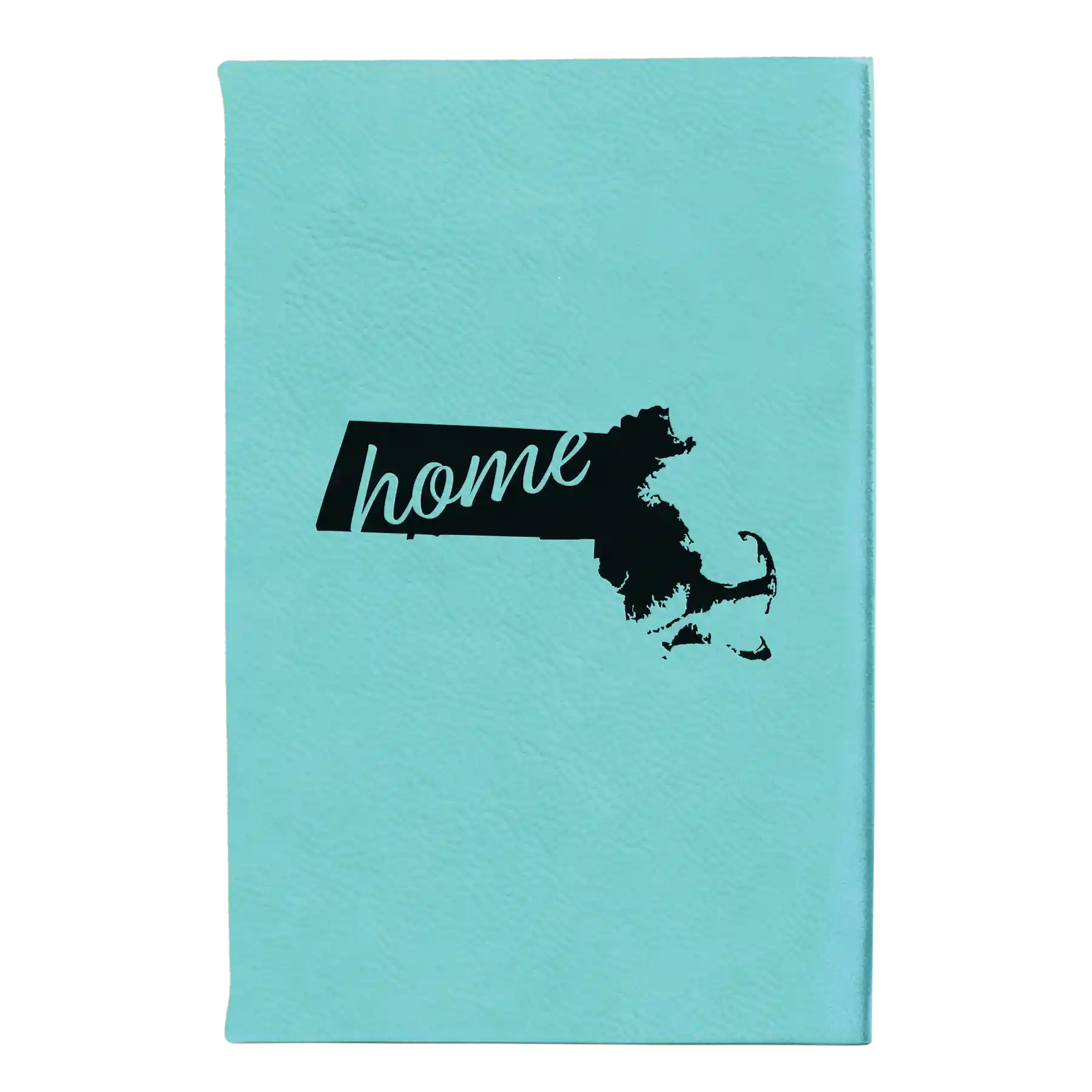 Small teal leatherette journal laser etched with 'Massachusetts Home' design