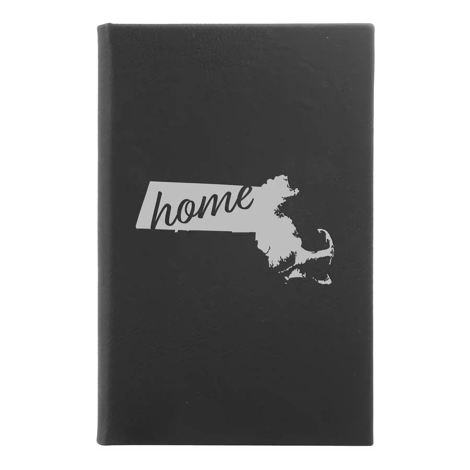 Small black/silver leatherette journal laser etched with 'Massachusetts Home' design