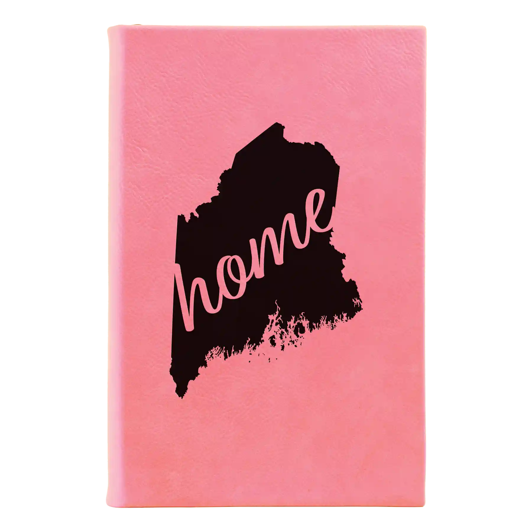 Small pink leatherette journal laser etched with 'Maine Home' design