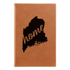 Small rawhide leatherette sketch book laser etched with 'Maine Home' design