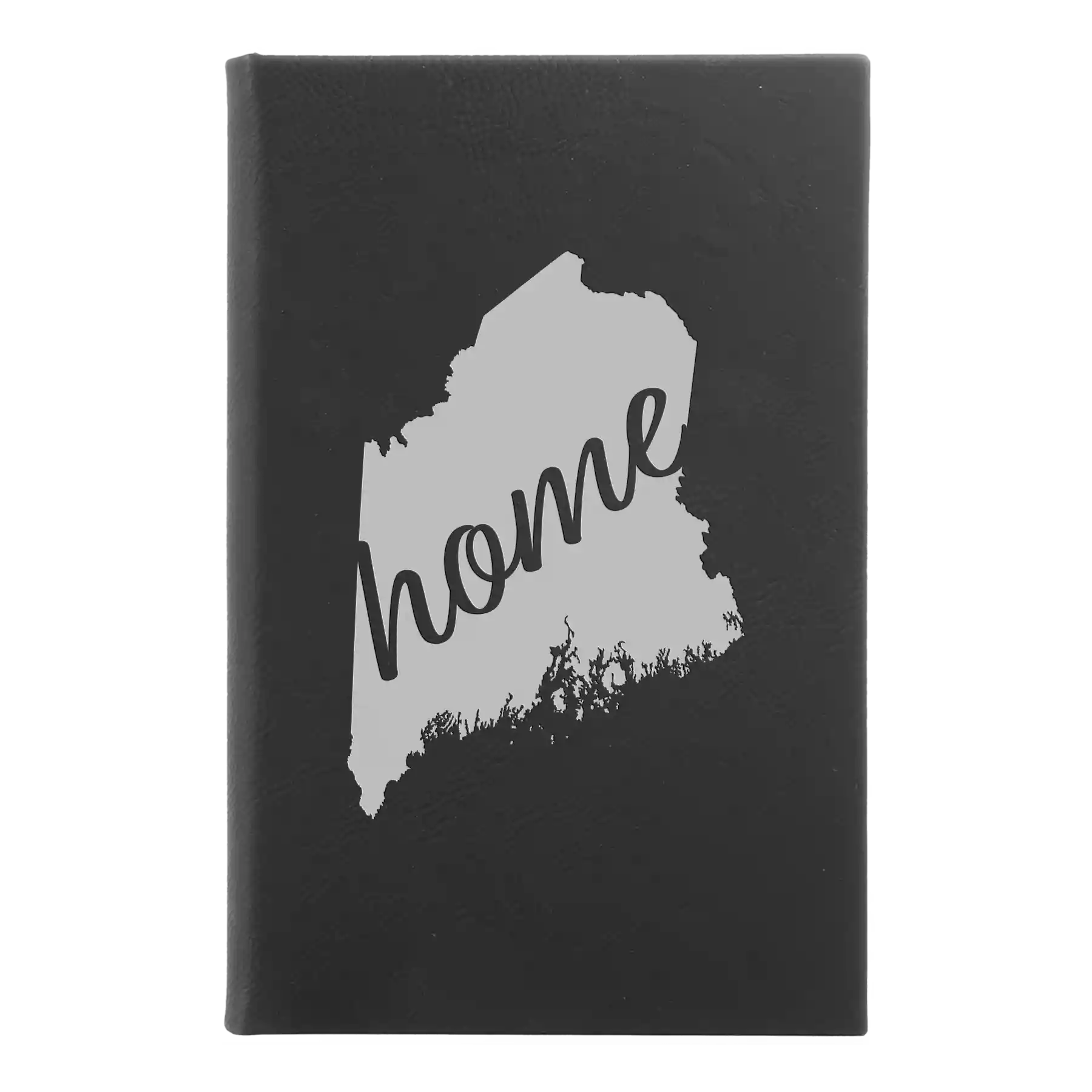 Small black/silver leatherette journal laser etched with 'Maine Home' design
