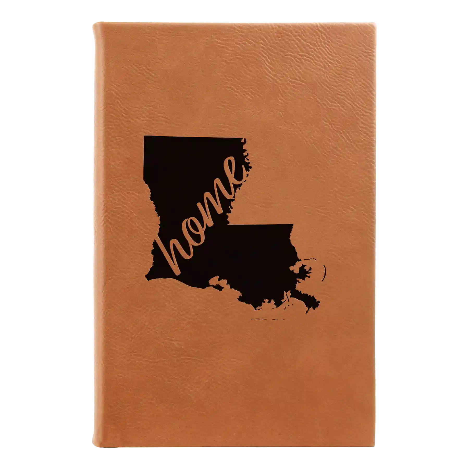Small rawhide leatherette sketch book laser etched with 'Louisiana Home' design