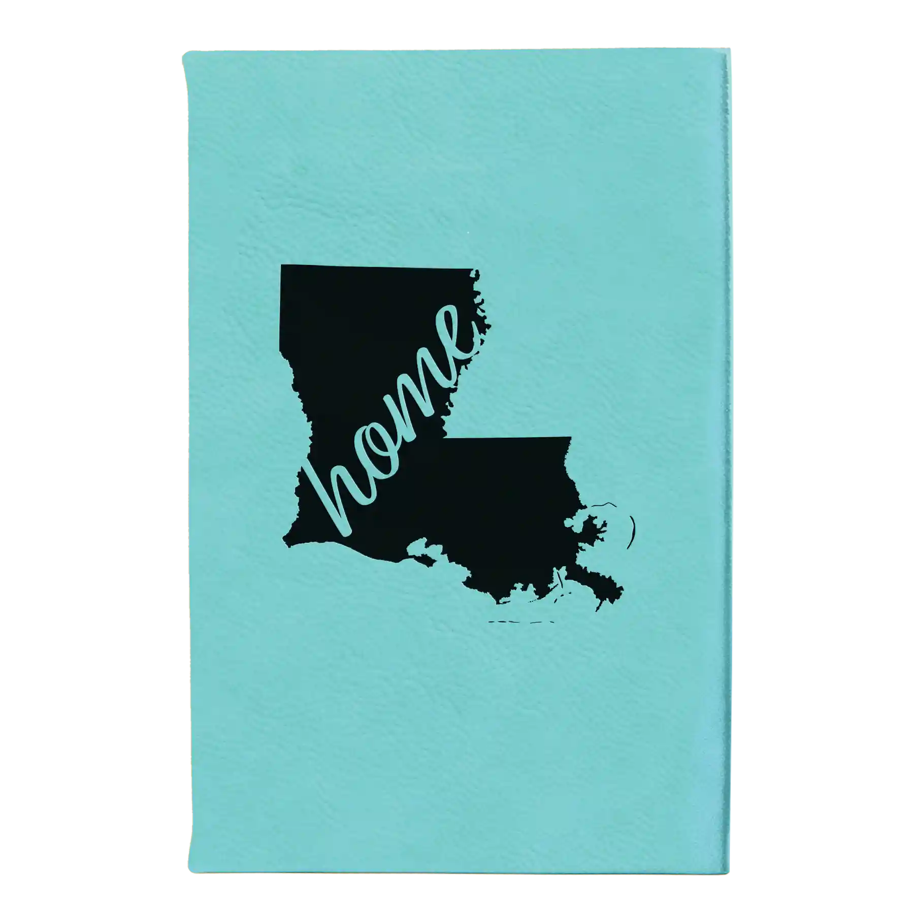 Small teal leatherette journal laser etched with 'Louisiana Home' design