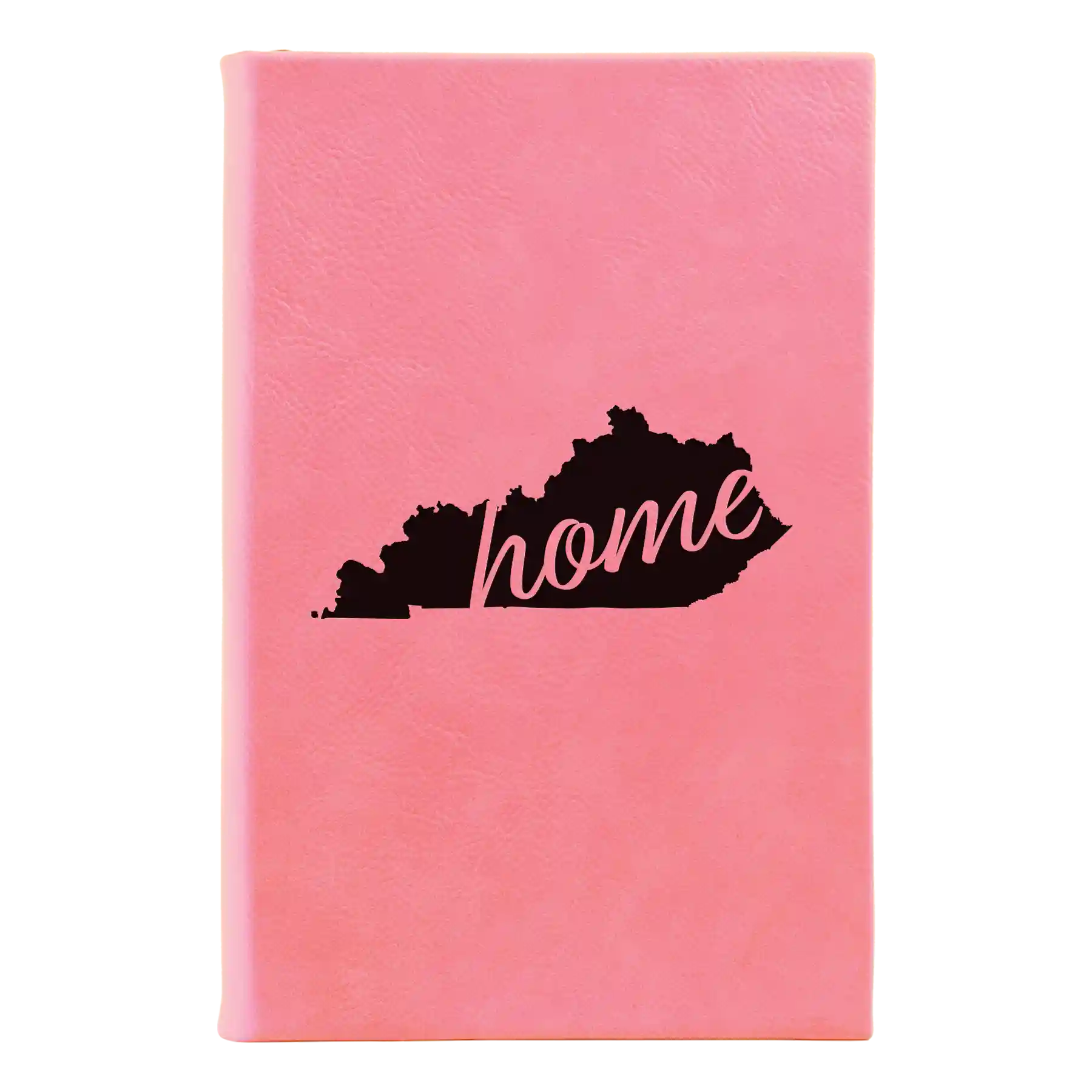 Small pink leatherette sketch book laser etched with 'Kentucky Home' design