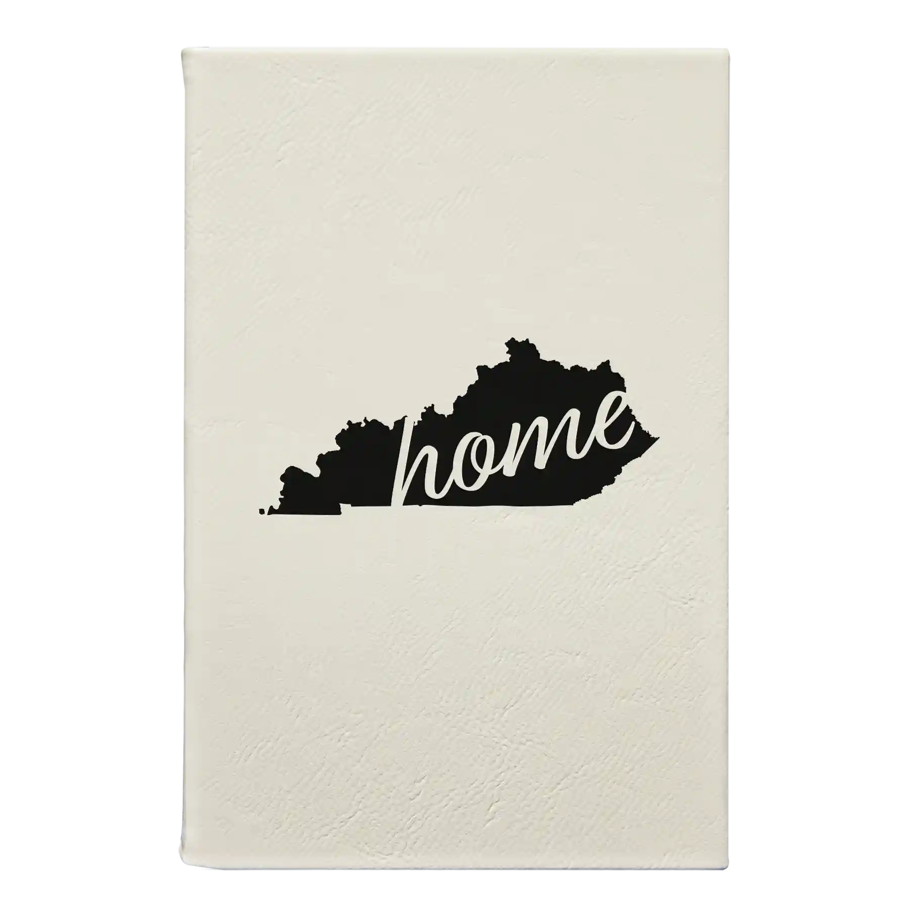 Small white leatherette sketch book laser etched with 'Kentucky Home' design