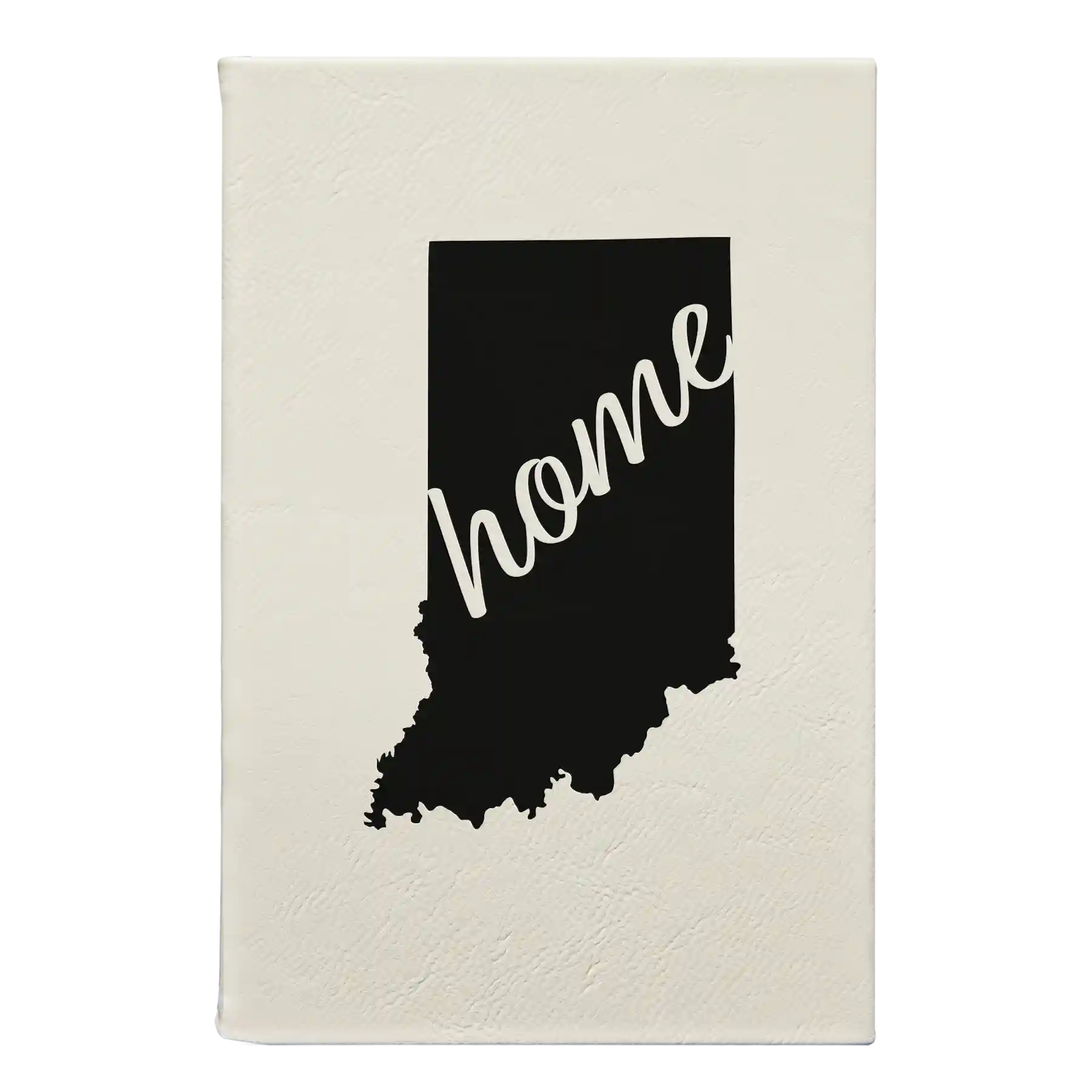 Small white leatherette sketch book laser etched with 'Indiana Home' design