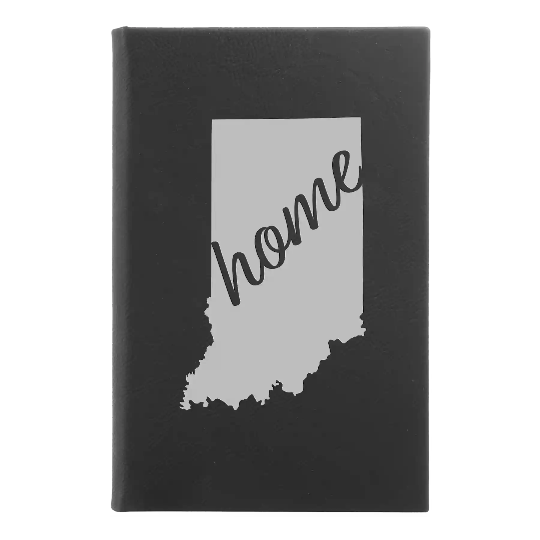 Small black/silver leatherette sketch book laser etched with 'Indiana Home' design