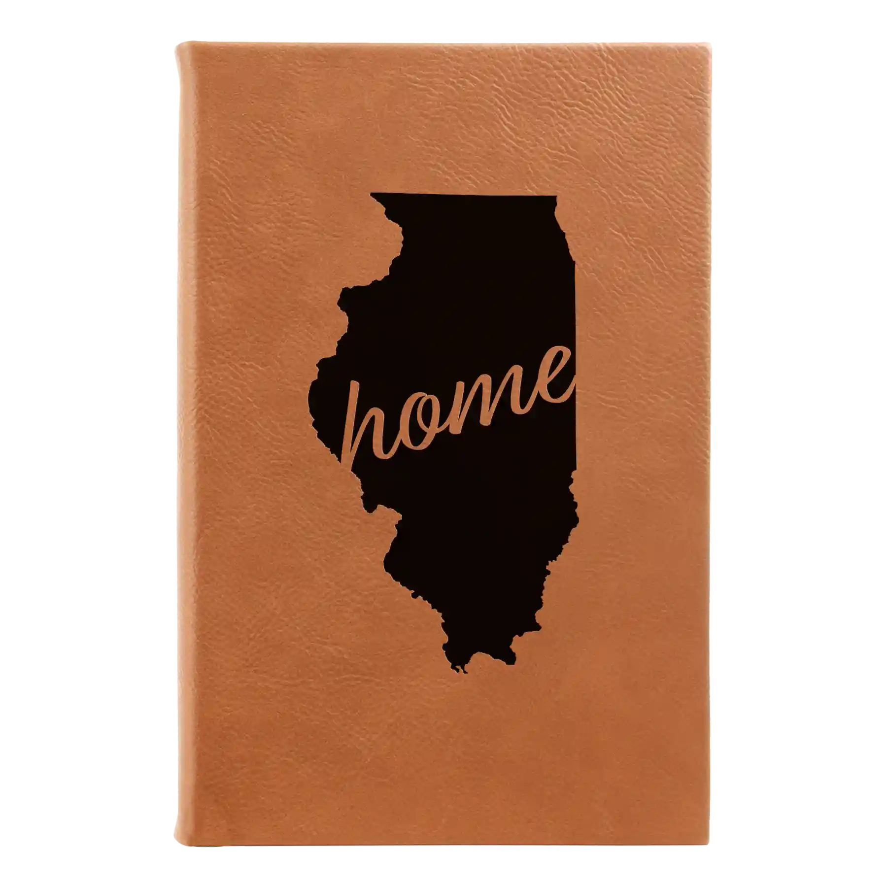 Small rawhide leatherette sketch book laser etched with 'Illinois Home' design