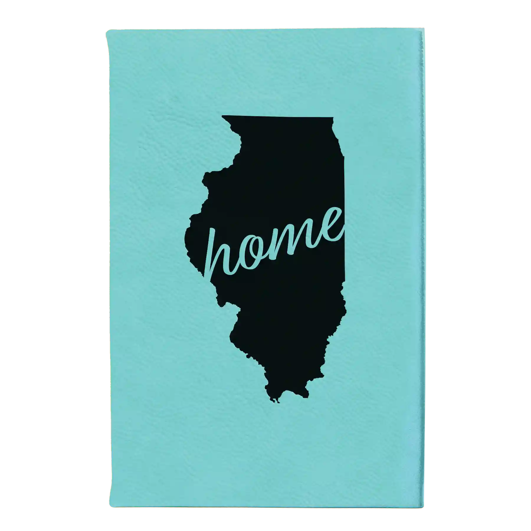 Small teal leatherette journal laser etched with 'Illinois Home' design